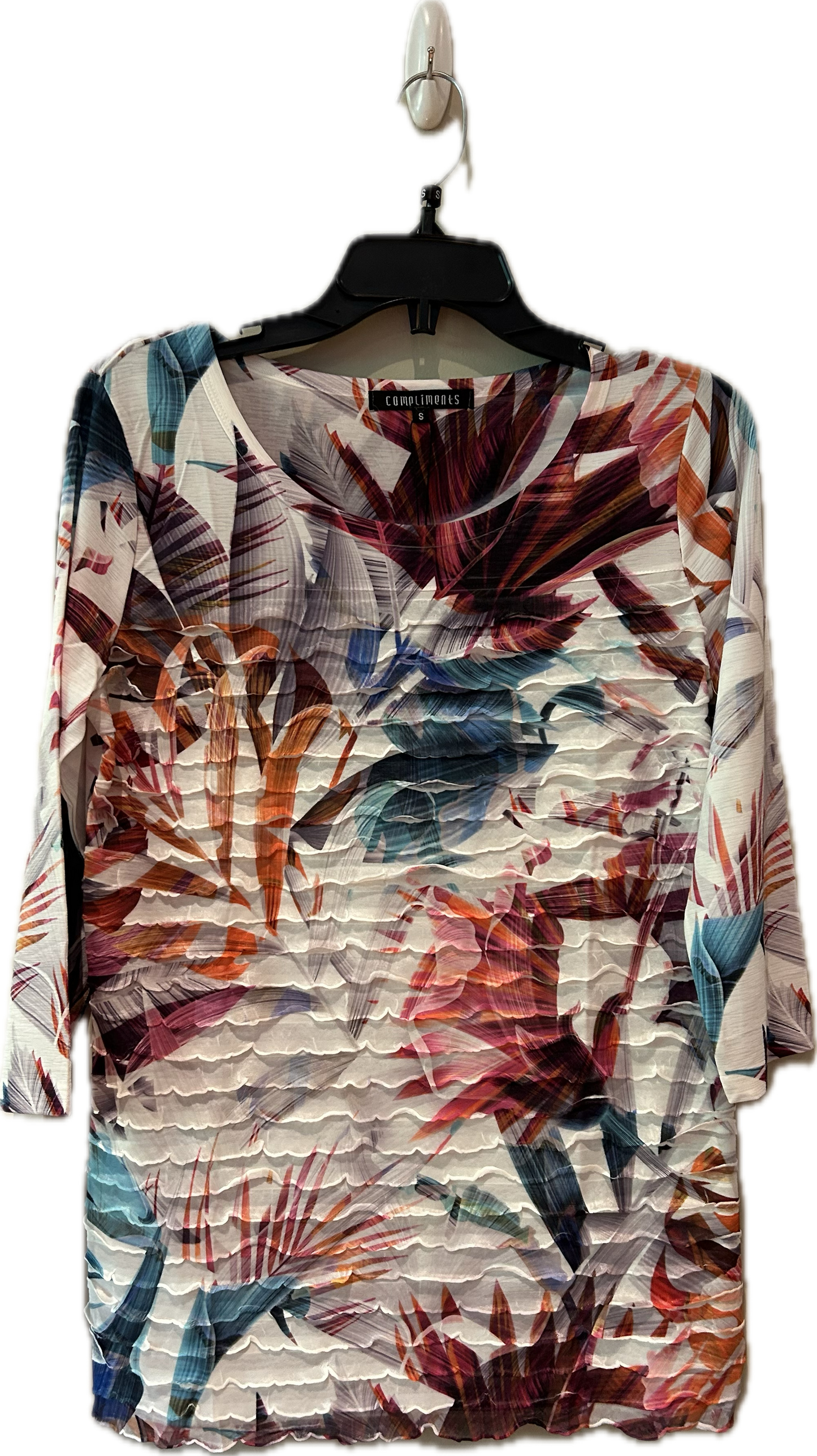 London ruffle 3/4 sleeve crewneck top-2837