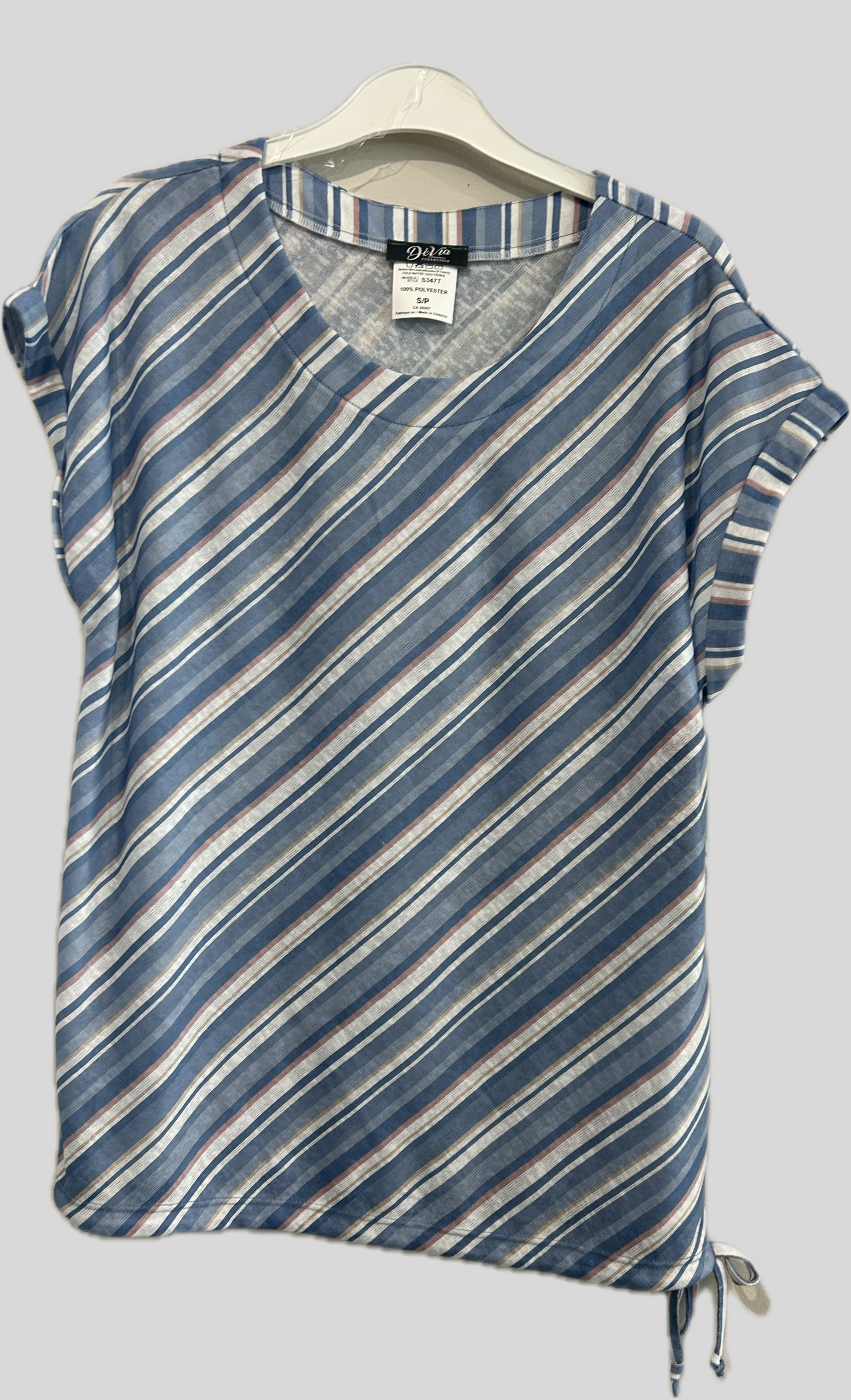 Deja diagonal accent top with rolled cap sleeves and tie waist