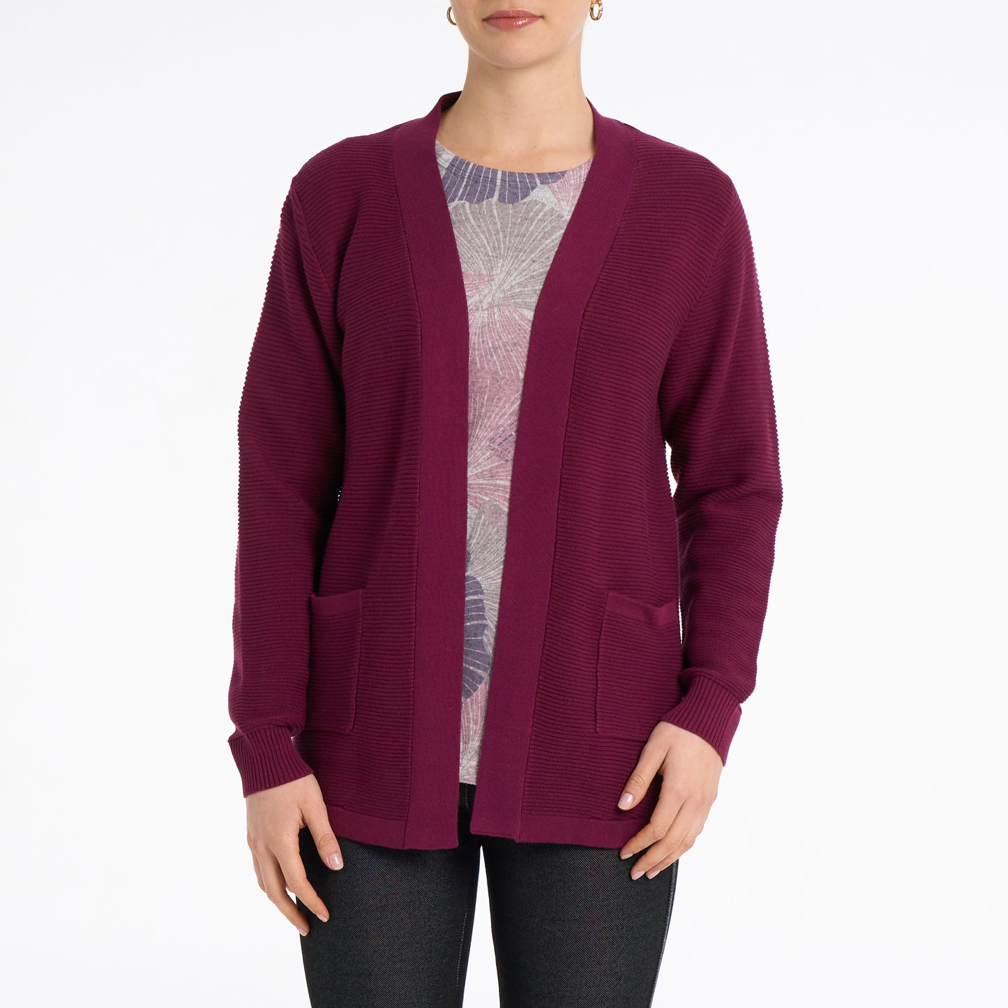 Meghan ribbed knit open cardigan