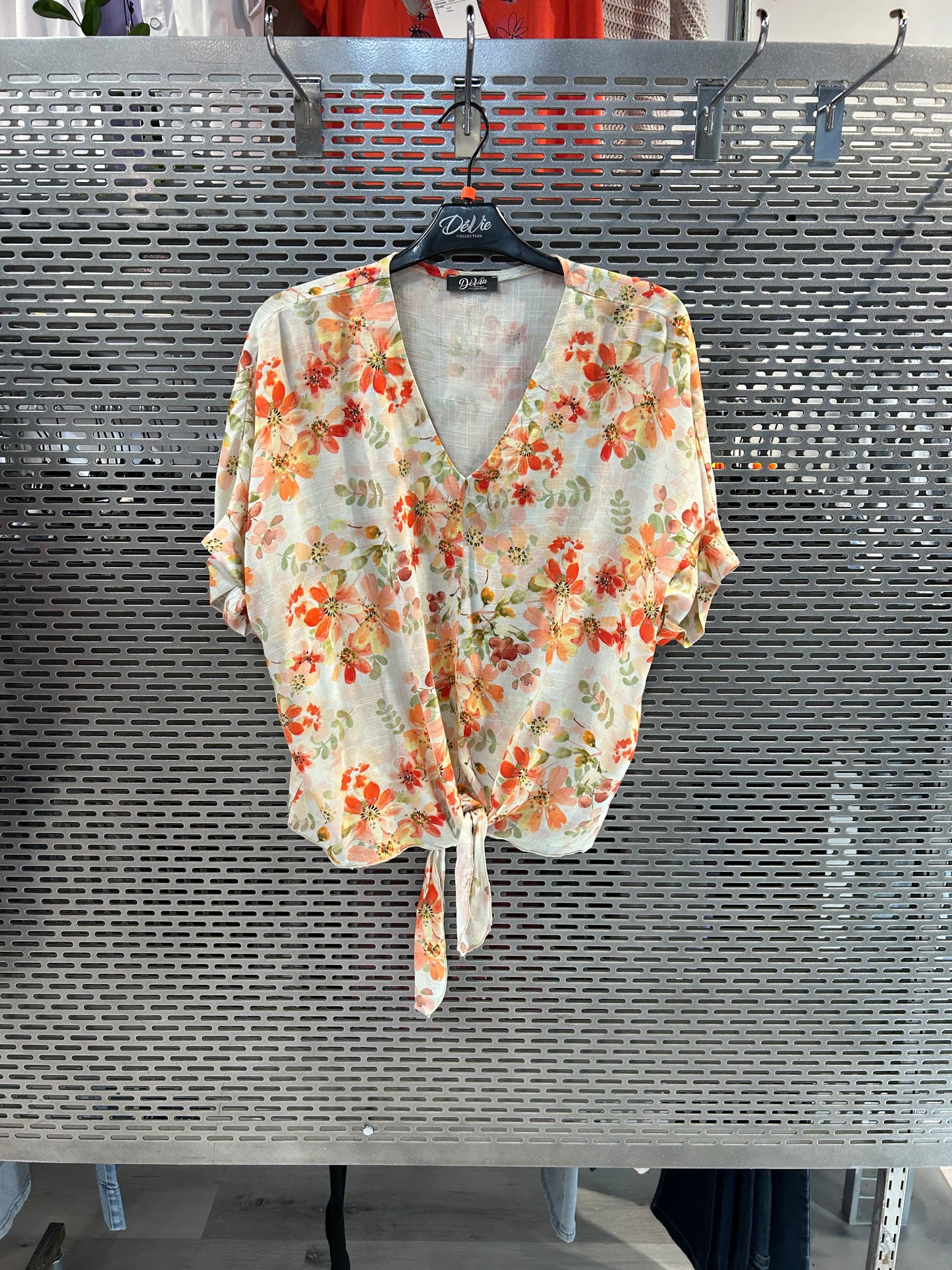 Deja top with rolled cap sleeves and tie waist