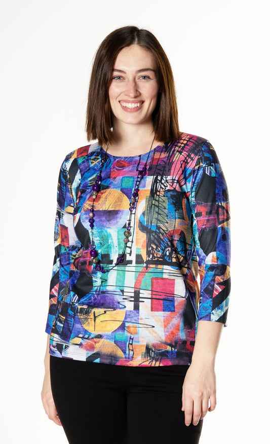 Famous crewneck pullover top-Petite