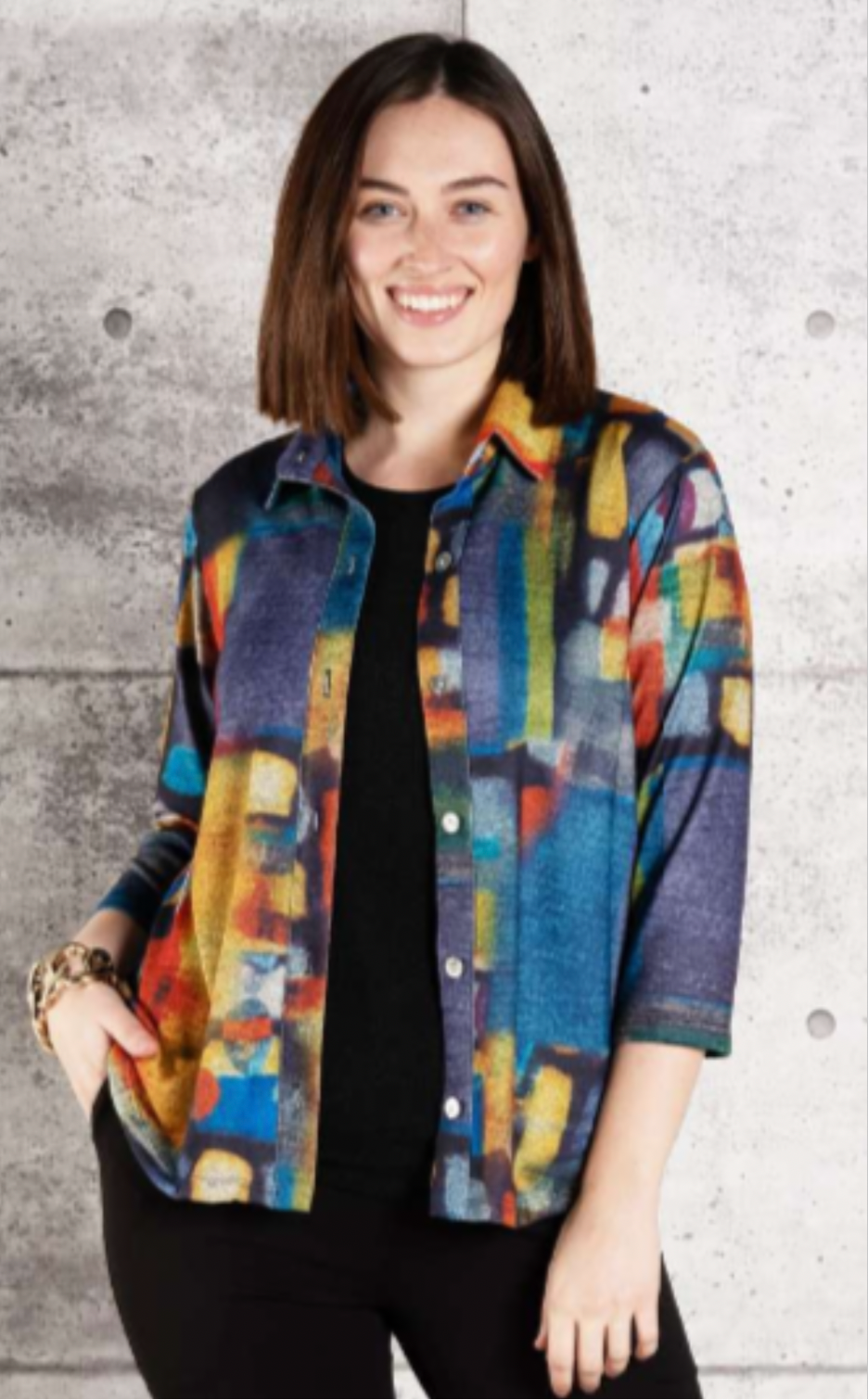 Blouse with buttons in printed knit-2 prints