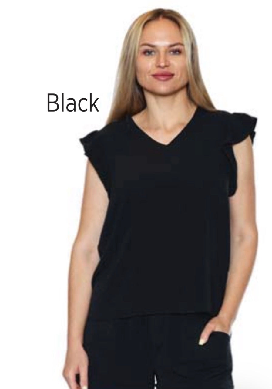 V-Neck Tank w/ Ruffle Sleeve (T6001)