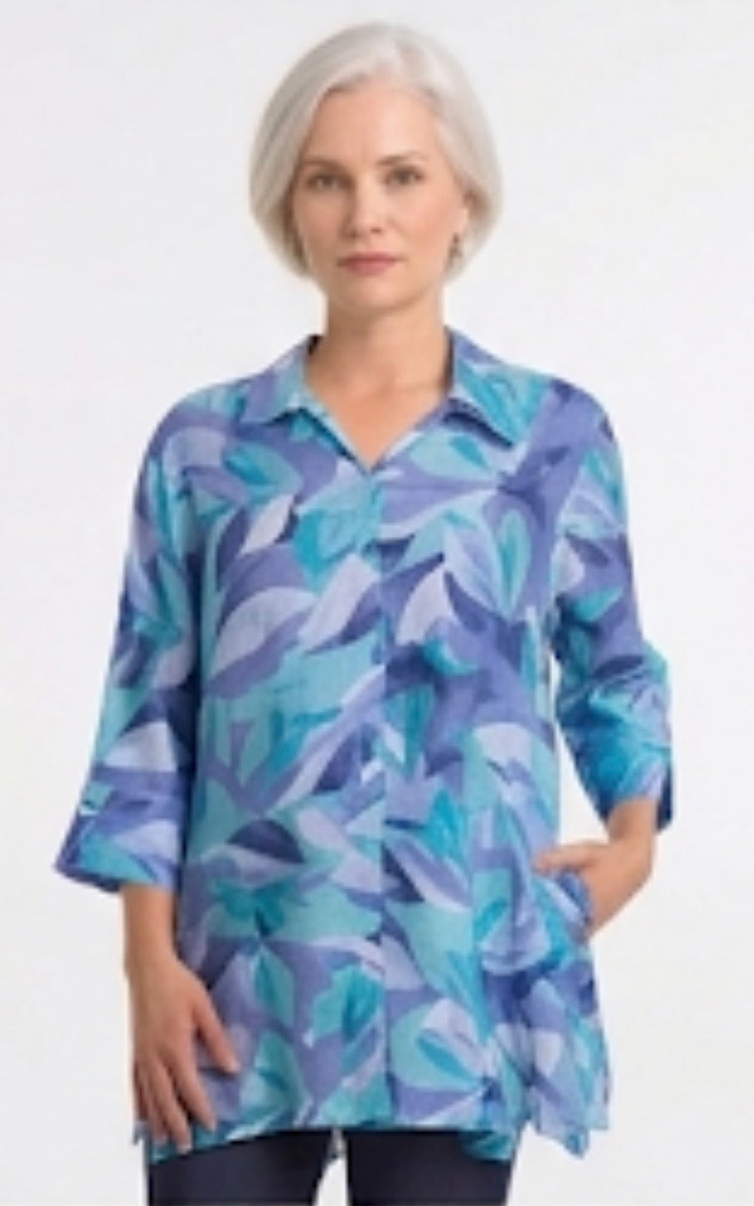 Flora linen look over blouse Gn6016