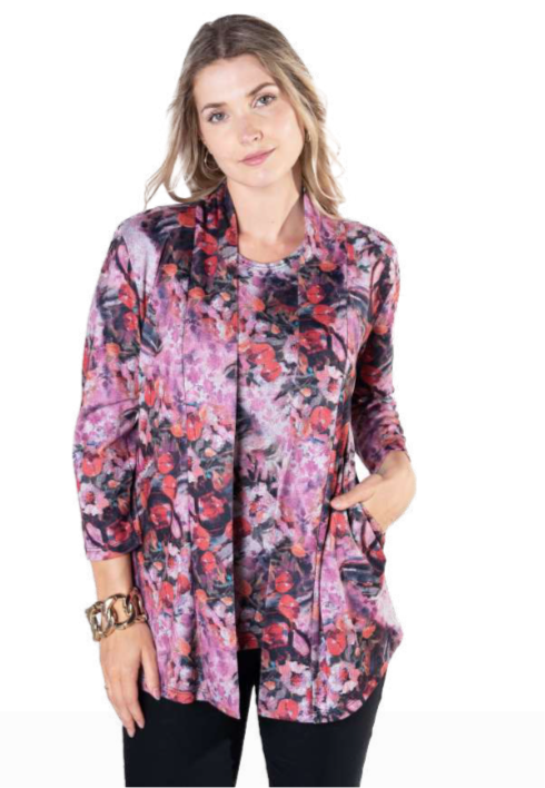 Julia printed petite cardigan with pockets- Petite & Plus