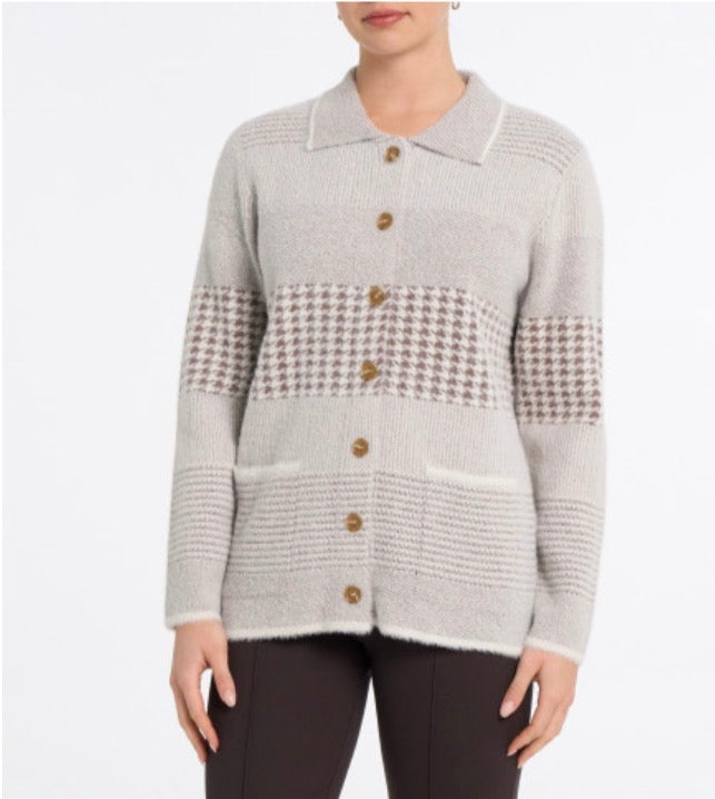 Plaid mid-length cardigan with pockets