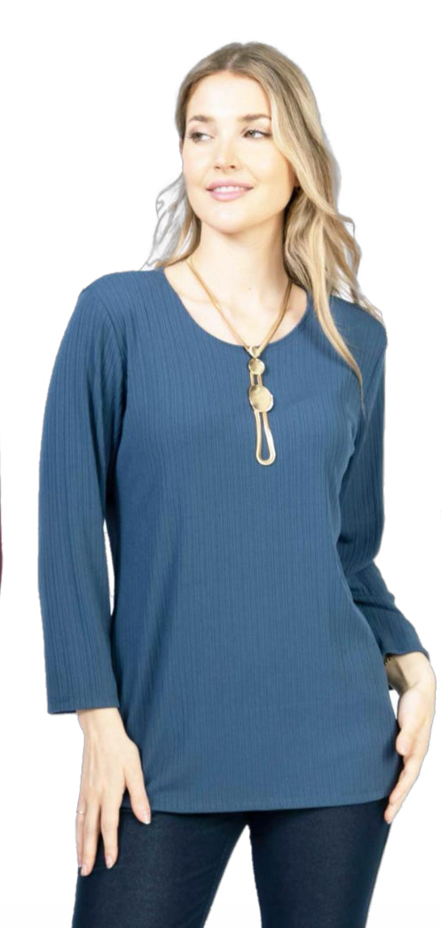 Storm blue crewneck pullover top -Petite