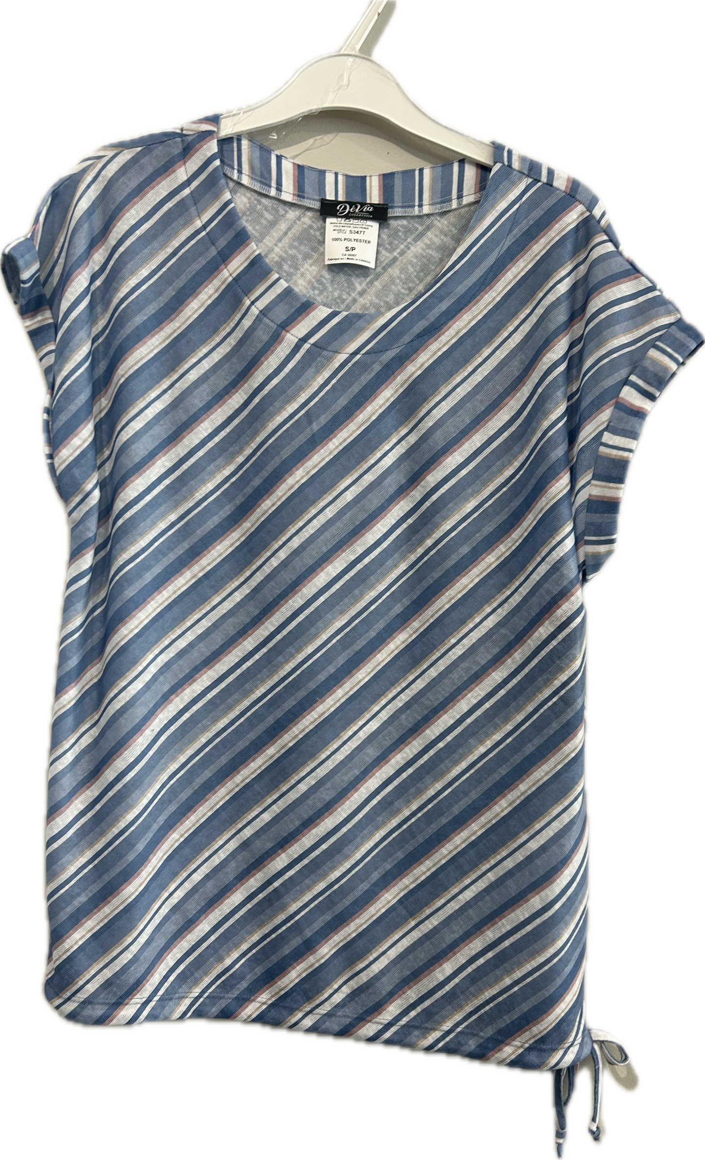 Deja diagonal accent top with rolled cap sleeves and tie waist