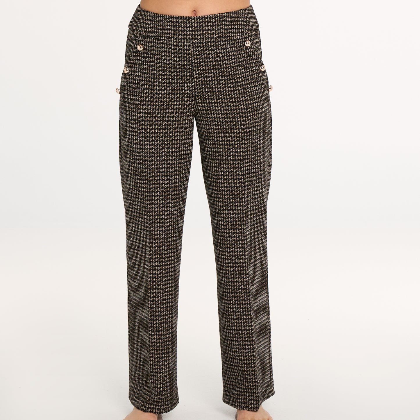 Ella micro houndstooth pant with decorative buttons