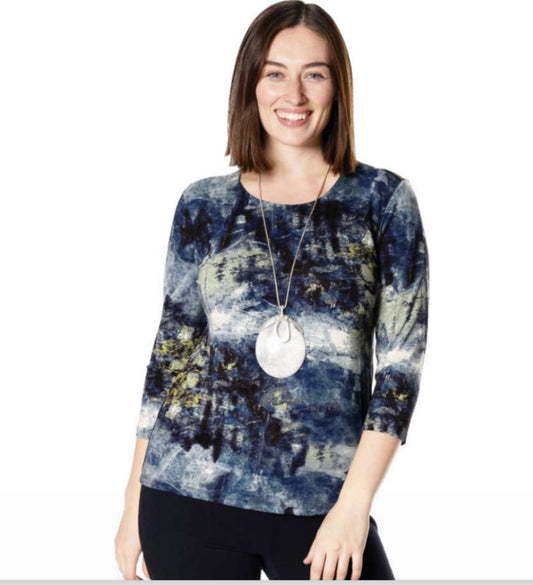 Blue dream crewneck pullover top-Petite