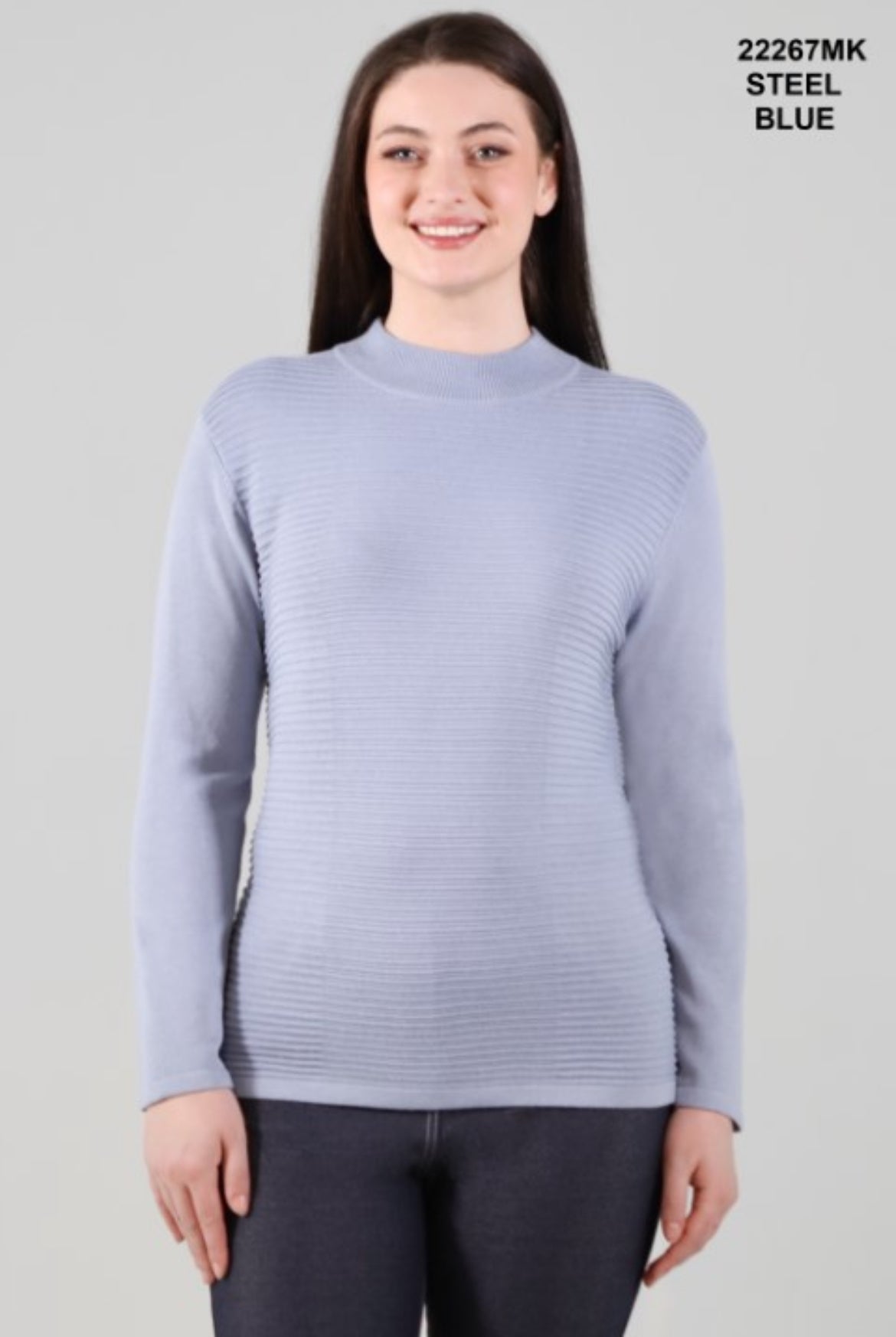 Mockneck ribbed sweater with side slits