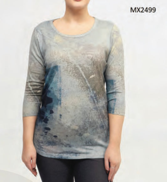 Blue ocean sail crewneck top with 3/4 sleeve