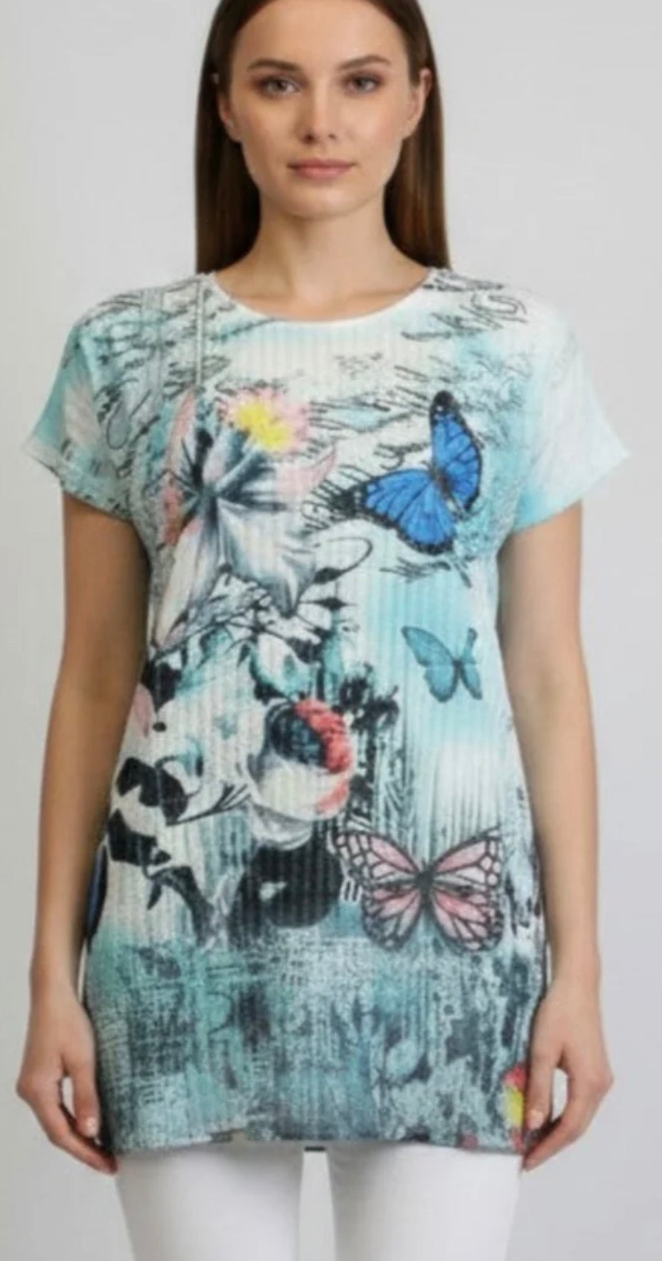 Reema Knit Printed Mesh Tunic top-Plus Sizes