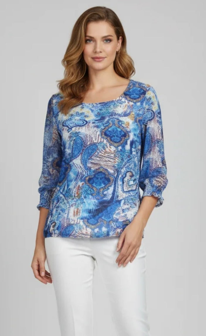 Wilma Woven Printed Chiffon top in 3/4 sleeve