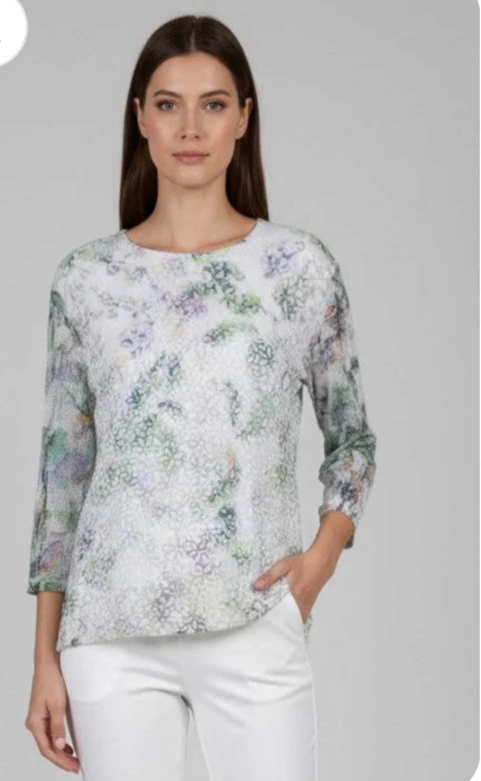 Carmen printed overlay crewneck top-Plus & Regular size