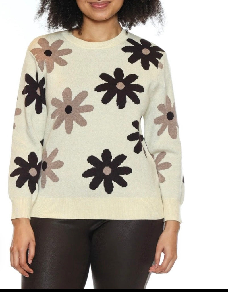 Cream Daisy Intarsia Knit Sweater