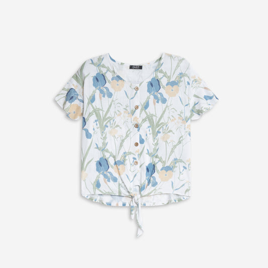 Deja tie front top with flutter sleeves