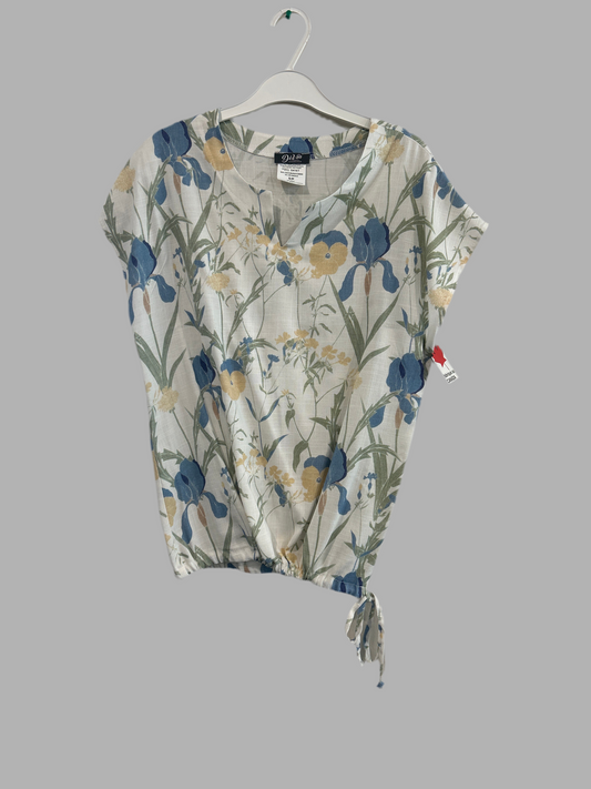 Deja floral print top with cap sleeves and tie waist