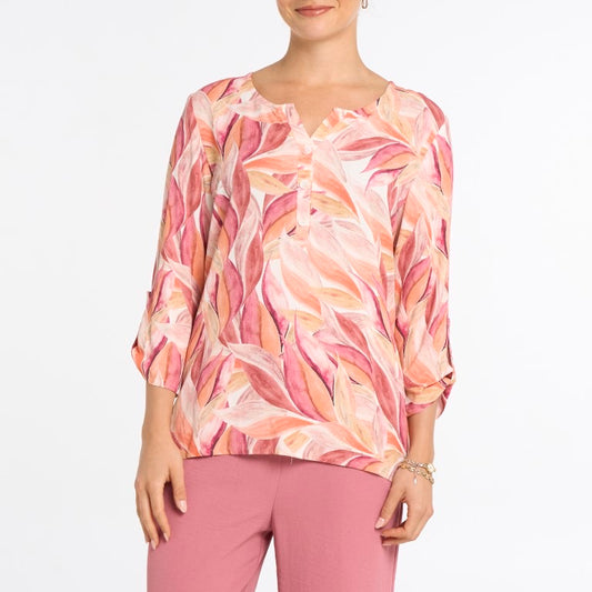 Sara linen look peach printed top