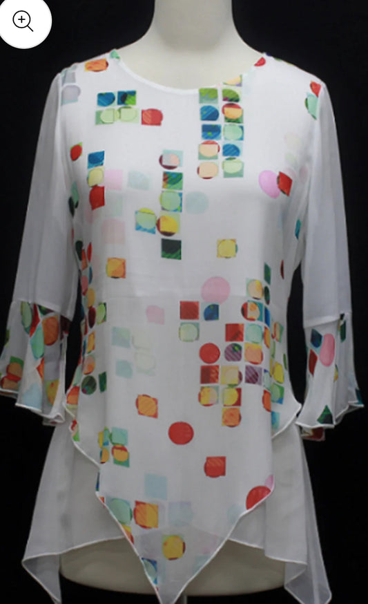 Chiffon printed overlay V-neck top