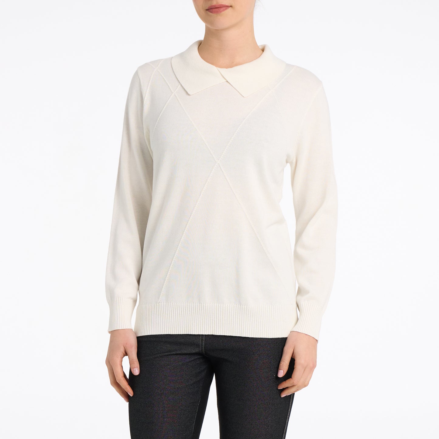 Meghan argyle knit split cowl neck sweater