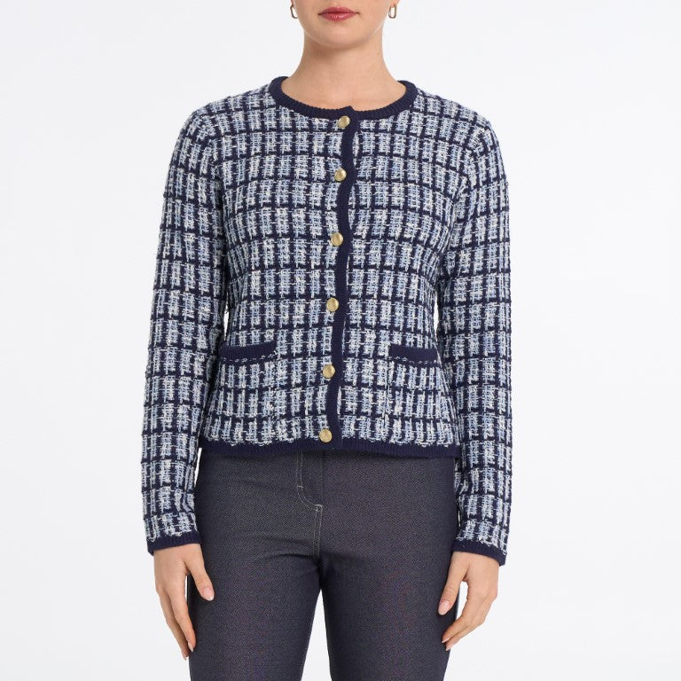 Jackie Tweed-Knit Button-Front Cardigan