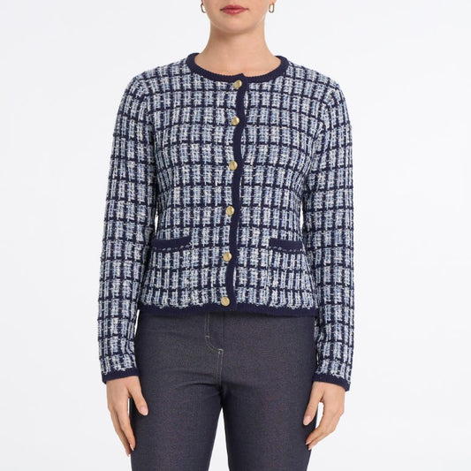 Jackie Tweed-Knit Button-Front Cardigan