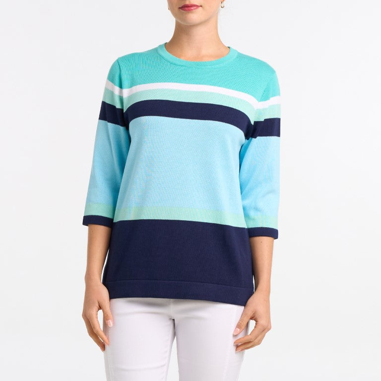 Aqua Horizon stripe knit Crewneck sweater