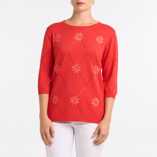 Coral Embroider knit argyle sweater