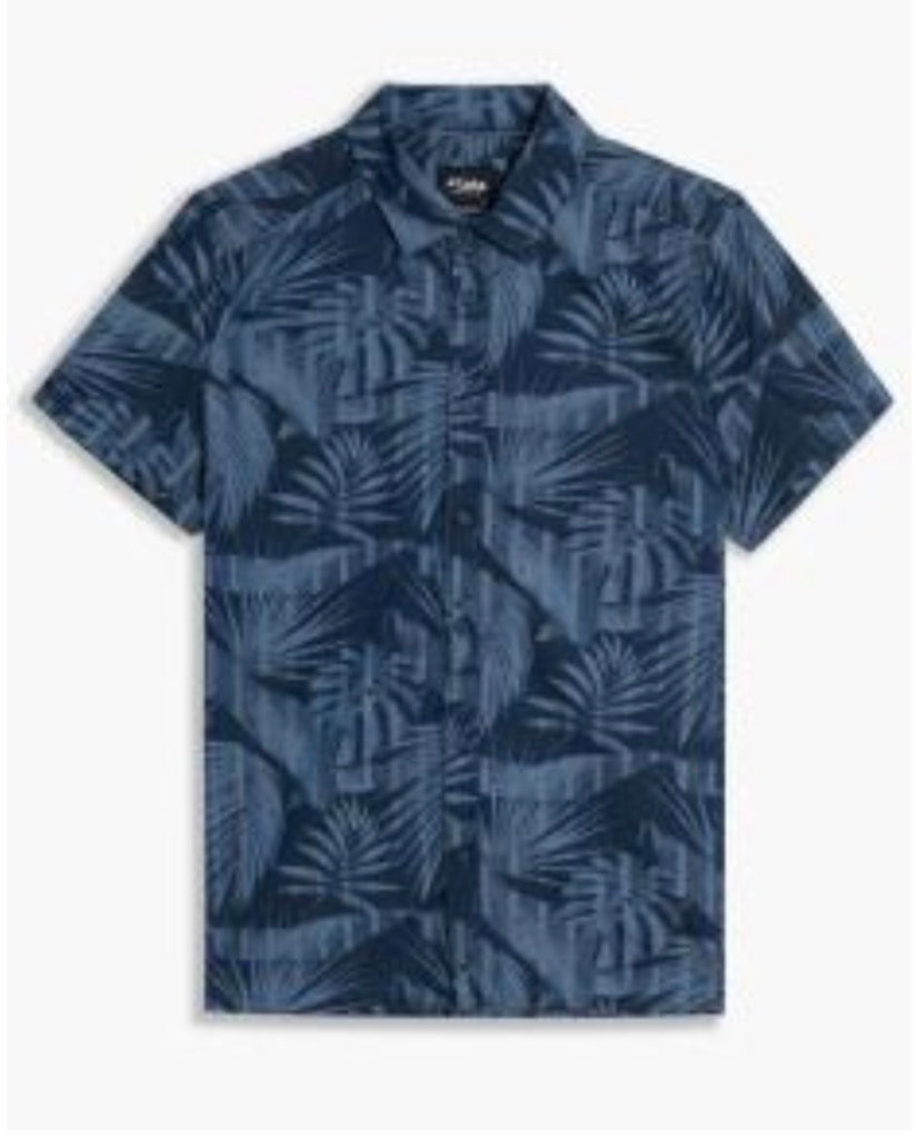 Kris SS mens button down shirt printed denim-3066