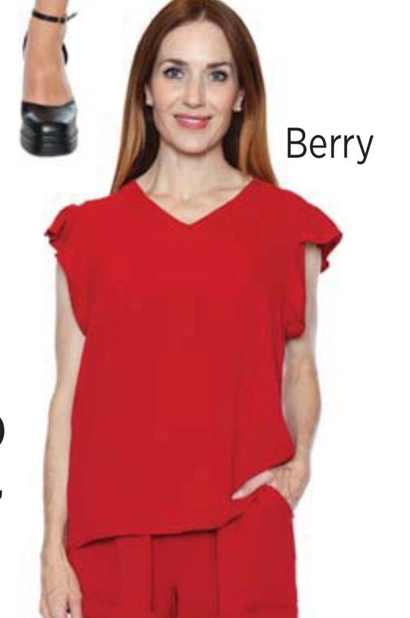 V-Neck Tank w/ Ruffle Sleeve (T6001)