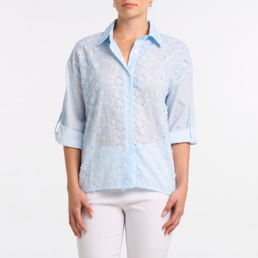 Cornflower Eyelet Button-Up
