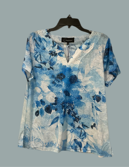 Embroider lace detail printed top