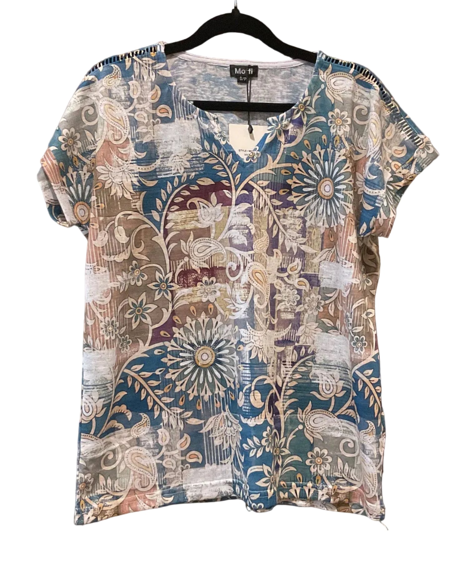 Mosaic Burst V-Neck Tee-Top
