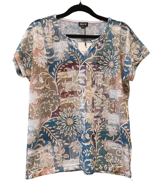 Mosaic Burst V-Neck Tee-Top