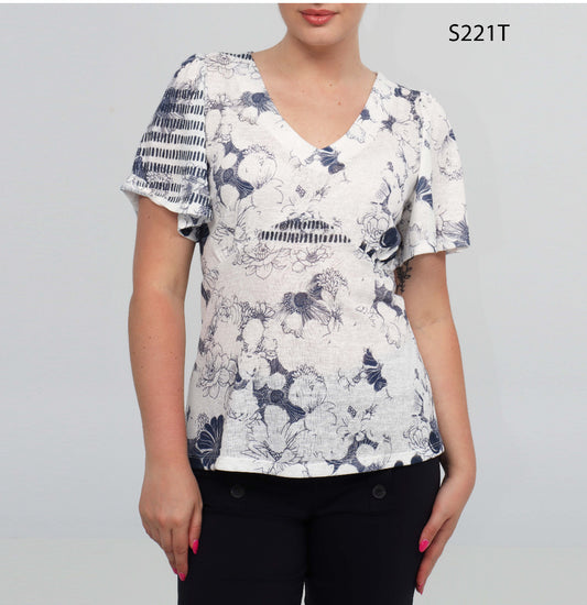 V neck top with flutter sleeves and empire cut bodice