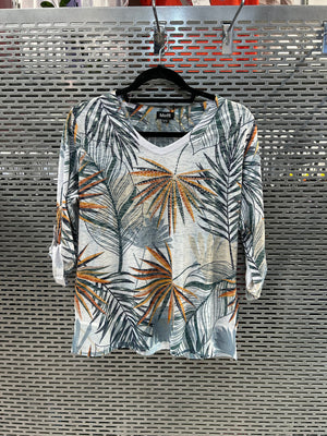 Chiffon detail printed top in 3/4 sleeves