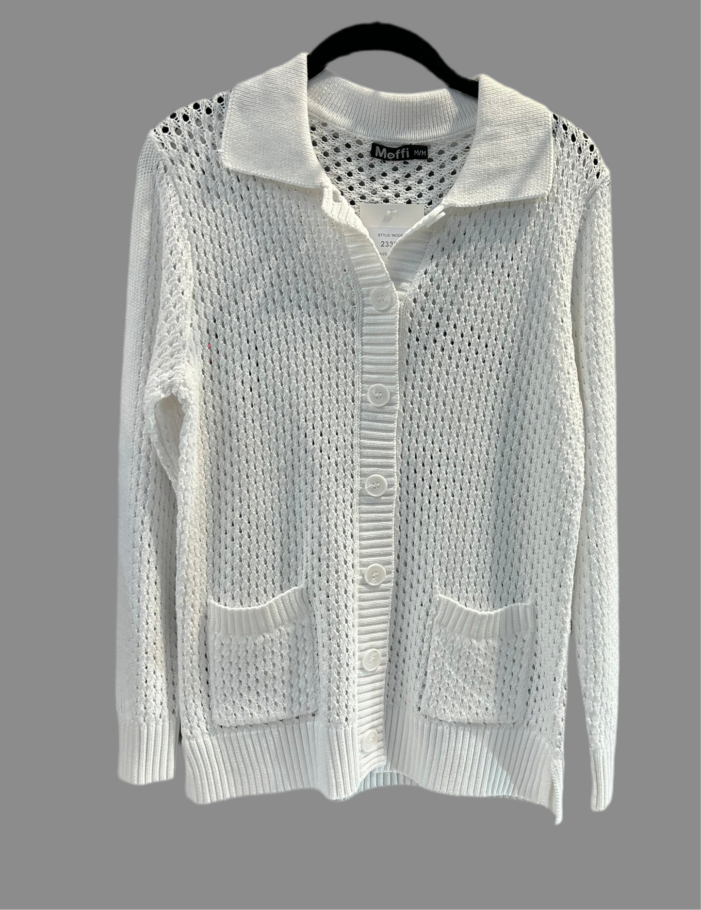 Crochet polo cardigan with pockets