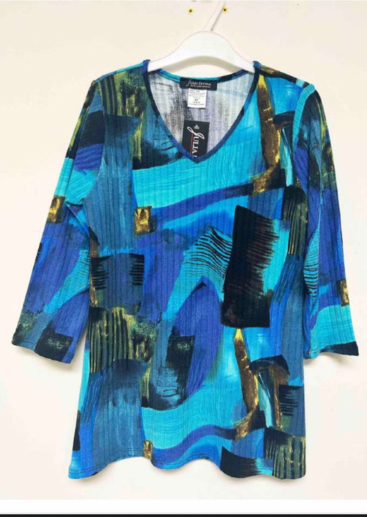 Julia ribbed printed V neck top -Petite