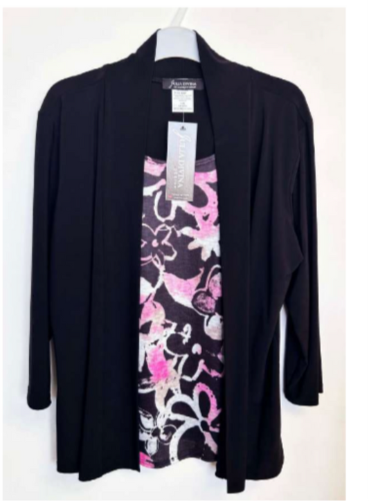 Julia petite fooler top in black fuschia