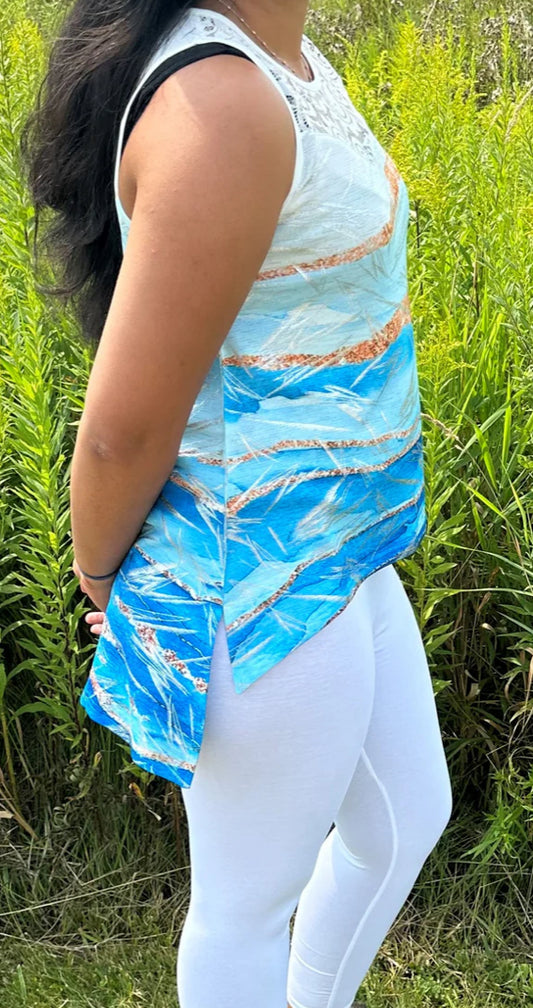 Low high tank top with lace detail