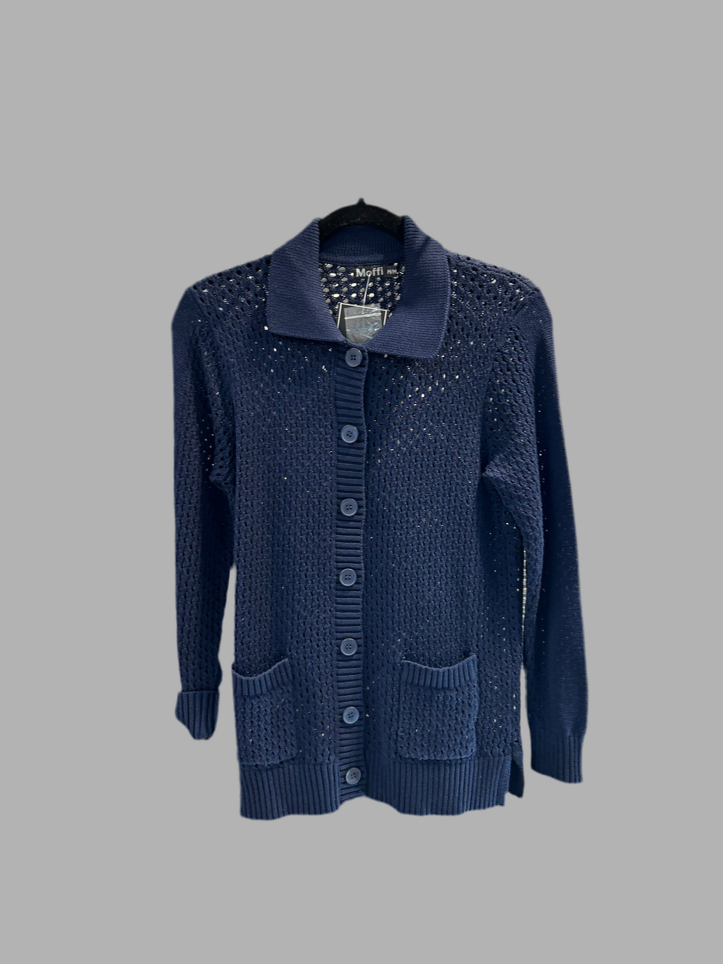 Crochet polo cardigan with pockets