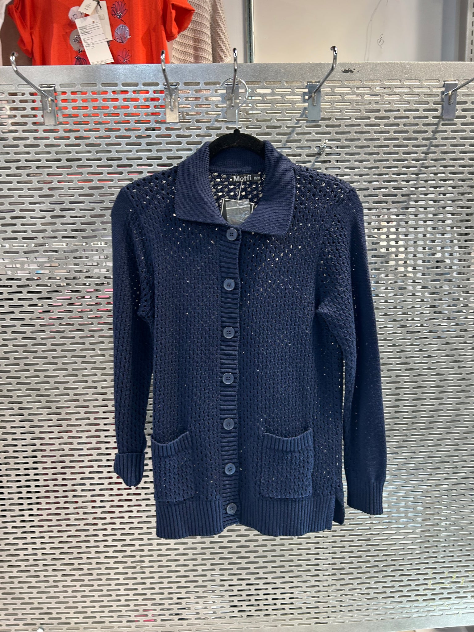 Crochet polo cardigan with pockets