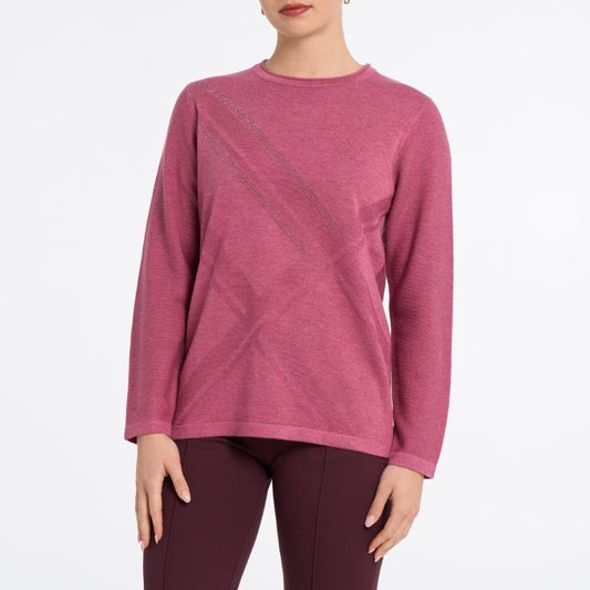 Geometric Rhinestone Accent Knit Sweater