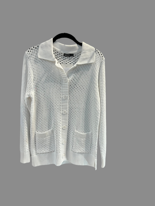 Crochet polo cardigan with pockets