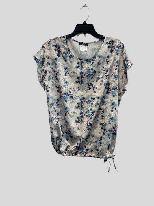 Sara satin peach print cap sleeve top