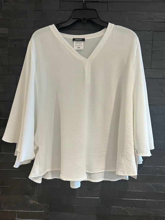 Suzy Y-neck top with long flutter sleeve