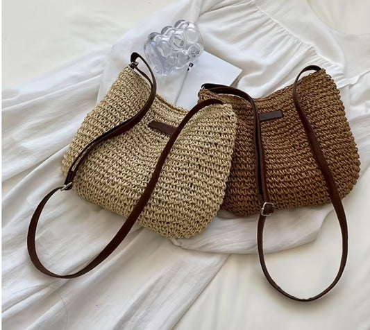Straw woven crossbody purse