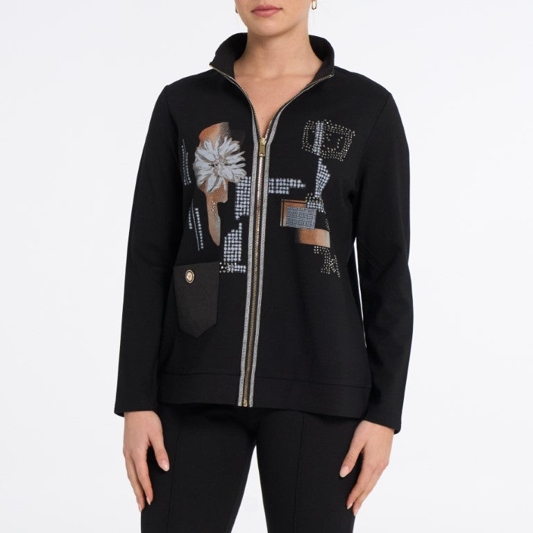 Art-Print Mixed-Media Zip Jacket