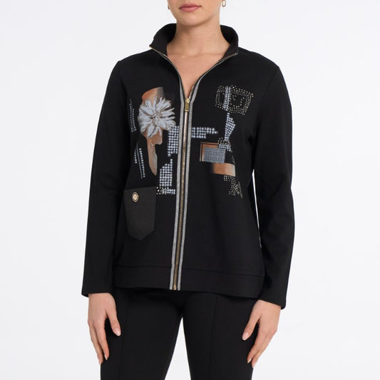 Art-Print Mixed-Media Zip Jacket